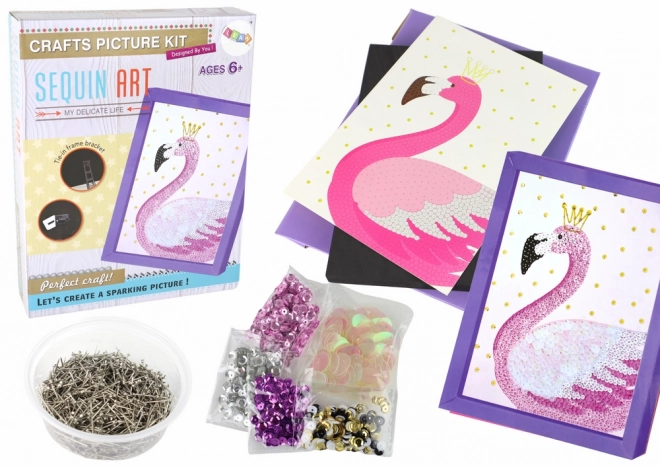 Kreatives DIY-Set Glitzerstifte Rahmen Flamingo