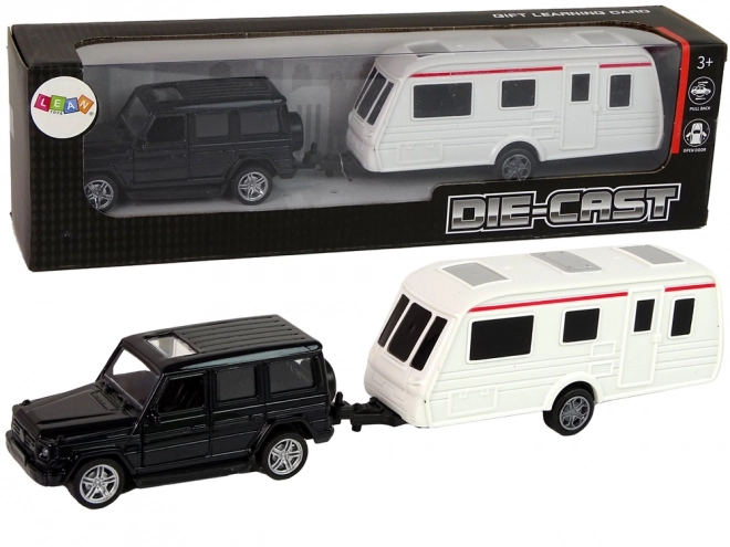 Jeep-Spielset mit Campinganhänger und Metallelementen