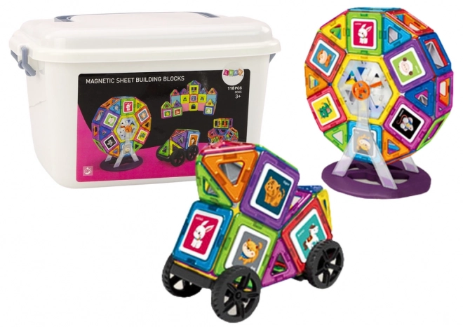 Magnetische Bausteine Set im Koffer mit Riesenrad und Gebäuden