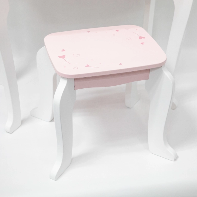 Viga großes Holz-Toilettenmöbel weiß-rosa mit Spiegel und Stuhl