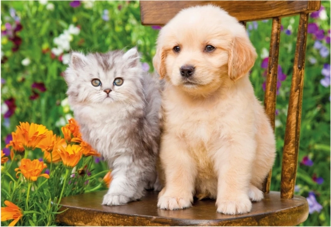 Dino Puzzle Hund und Katze im Garten - 2x48 Teile