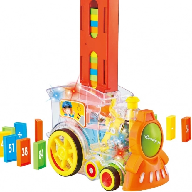 Transparente Lokomotive mit Dominosteinen und Licht für Kinder