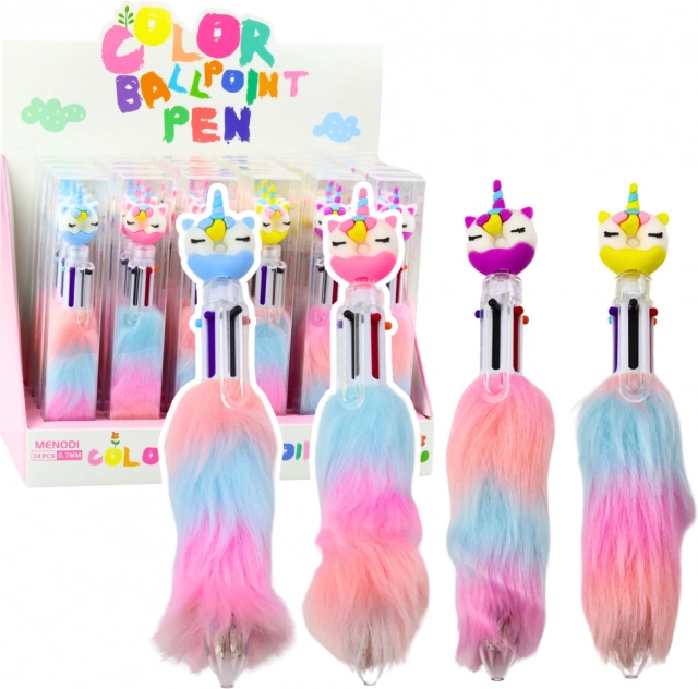 Mehrfarbiger Stift mit Einhorn und flauschigem Anhänger