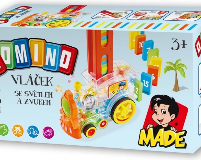 Transparente Lokomotive mit Dominosteinen und Licht für Kinder