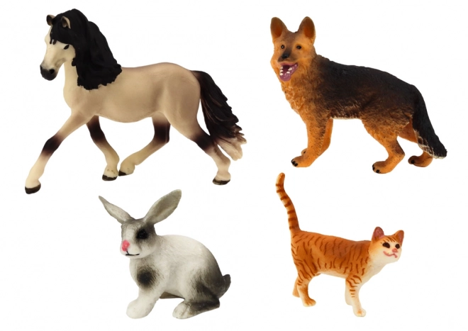 Haustier Tierfiguren Set Pferd Hund Kaninchen Katze 4 Stück