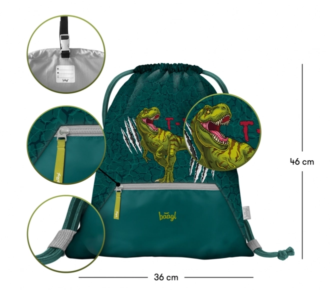 Schulset Airy T-Rex: Rucksack, Federmäppchen, Beutel, Geldbörse, Brotdose