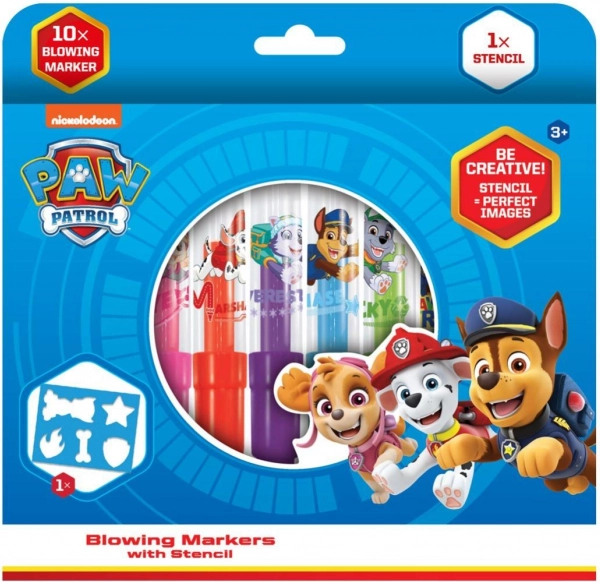 Blasfilzstifte mit Schablone PAW PATROL, 10 Stk., Schachtel 20 × 19 cm