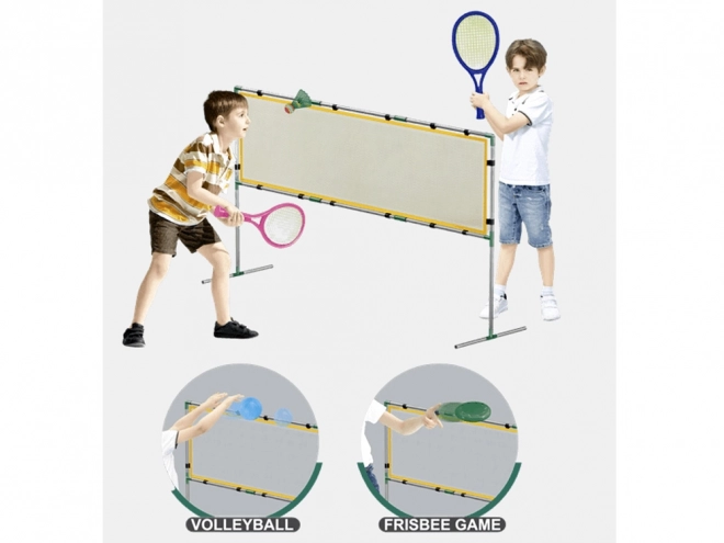 3-in-1 Sport-Set mit Volleyballnetz, Badminton und Flugscheibe