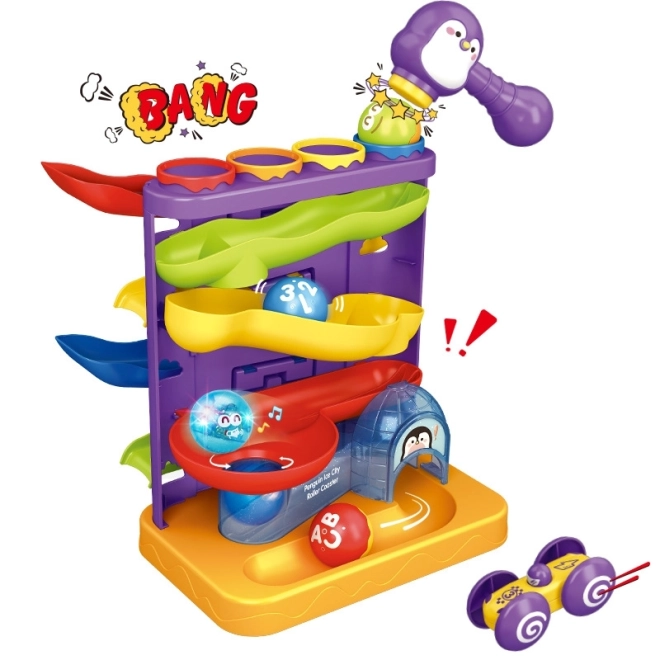Woopie 3-in-1 Kugelbahn mit Hammer und Autospiel