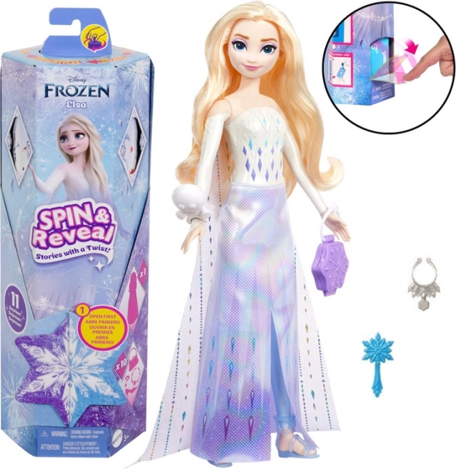 Mattel Disney Princess Frozen Spin & Reveal Puppe Elsa mit Überraschungen und Zubehör