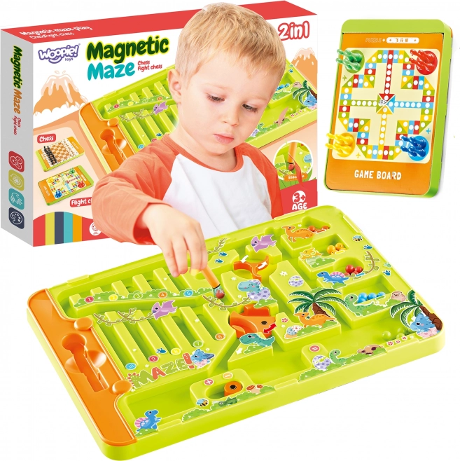 WOOPIE Magnetisches Labyrinth 2-in-1 Spiel Mensch ärgere dich nicht