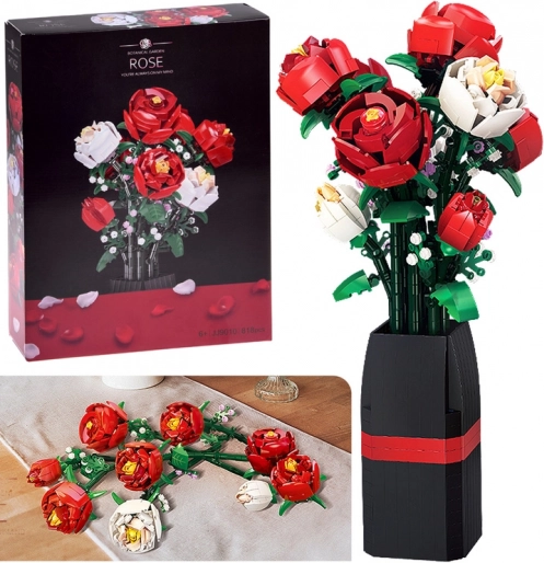 Konstruktions-Bauset Rosenstrauß in Vase, 818 Teile