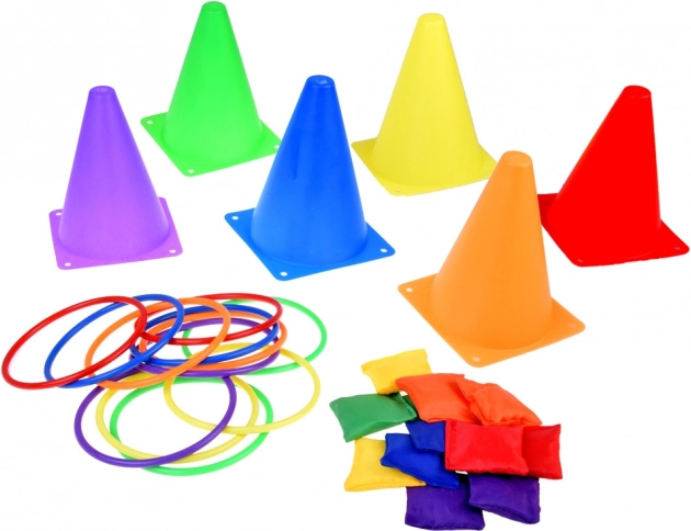 Spielset Kegel, Reifen und Beutel für Kinder