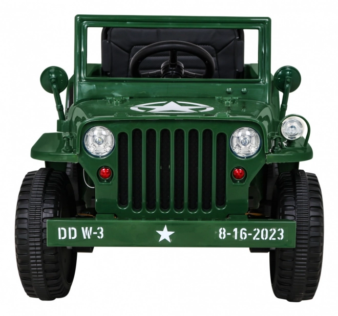 Retro Militärfahrzeug für Kinder grün + Allradantrieb 4x4 + Fernsteuerung + 2 Gepäckträger + langsamer Start + MP3 LED