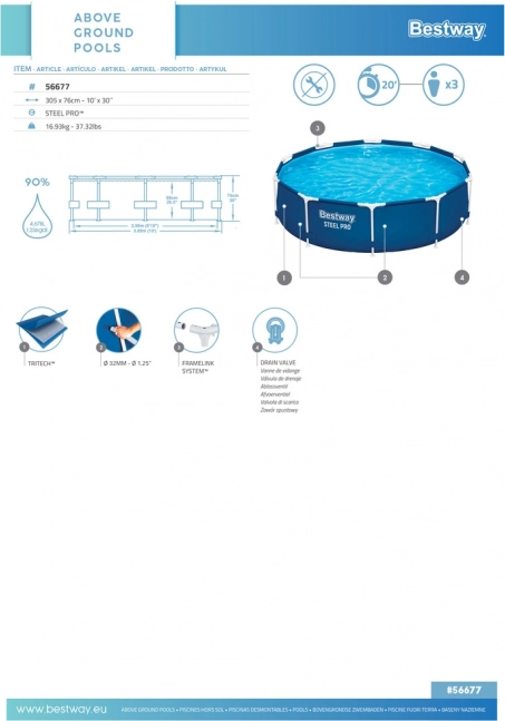 Gartenpool mit Konstruktion 306 cm x 76 cm Bestway