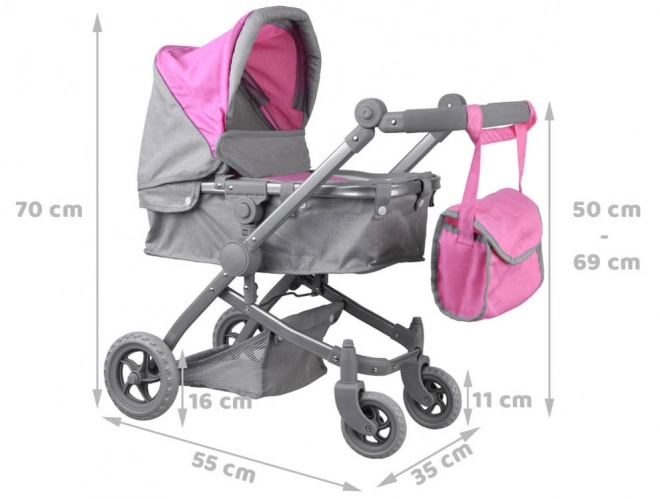 Multifunktionaler Puppenwagen 4-in-1 mit Wiege – rosa