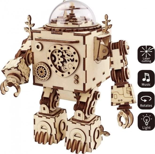 Rokr 3D Holzpuzzle Spieluhr Roboter Orpheus mit Beleuchtung