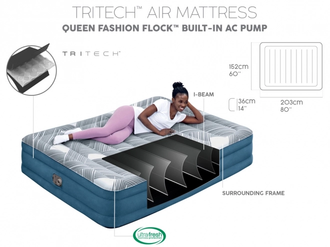 Bequeme Matratze Bestway 2s Queen 203x152x36cm mit eingebauter Pumpe 6712Y