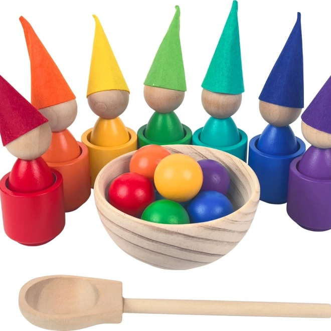 Regenbogen-Püppchen mit Kugeln – Montessori-Holzspielzeug in 7 Farben