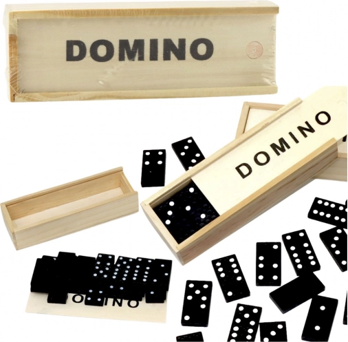Holzdomino in Schiebeschachtel, 32 schwarze Steine