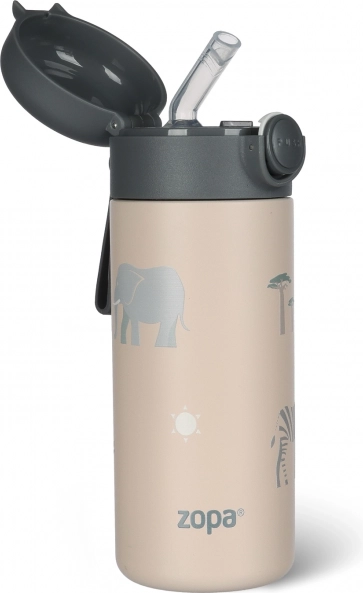 Thermoflasche für Getränke mit Strohhalm und Silikonhalter 350 ml, Safari
