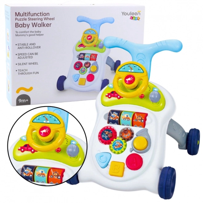 Interaktiver Gehwagen Baby-Pusher mit Lenkrad und Lichtern