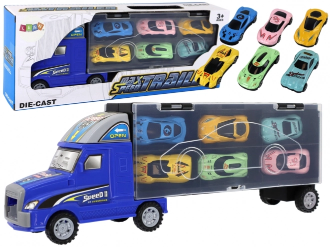 Mega Auto Schwertransporter mit 6 Modellautos und Rampe