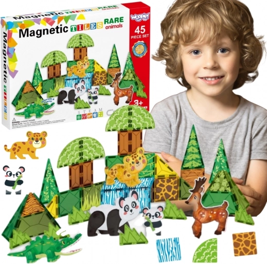 Woopie magnetische 3D-Bausteine – Lernset Seltene Tiere, 45 Teile