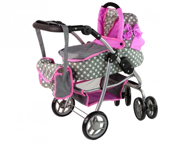 Puppenwagen 2 in 1 mit Tragetasche Rosa Sterne