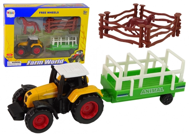 Bauernhof-Set mit Traktor und Anhänger im Maßstab 1:64