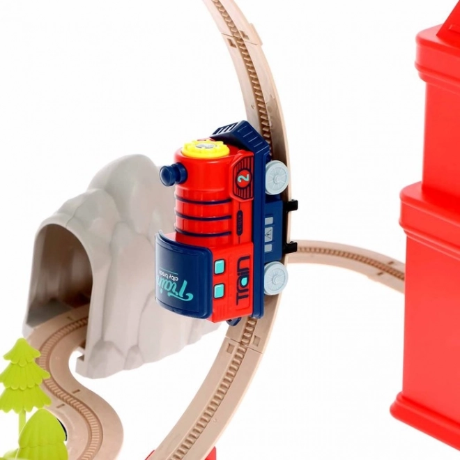 Woopie elektrische eisenbahn 2-in-1 faltbar in einem koffer 87 teile - 3,5 m länge