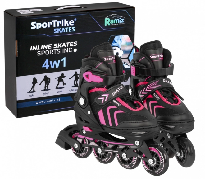 4-in-1 Rollschuhe, Schlittschuhe, Skates Set für Kinder Größe 29-33 Pink – Rosa