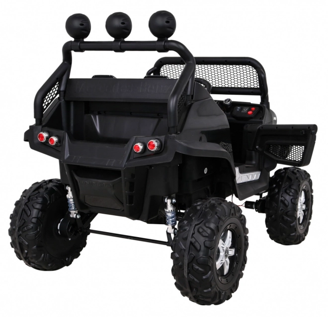 Mercedes Benz Unimog für Kinder schwarz + Antrieb 4x4 + Fernbedienung + Kofferraum + langsamer Start + MP3 LED