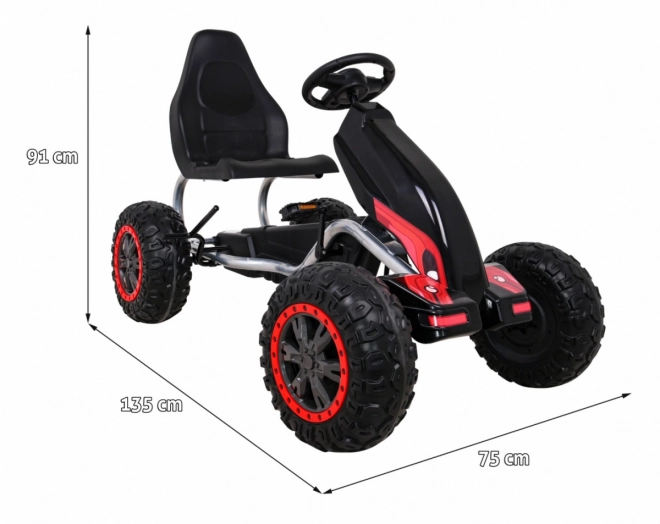 Großes starkes Tretkart für Kinder Schwarz + 100 kg Tragkraft + EVA Räder + Handbremse + Sportsitz