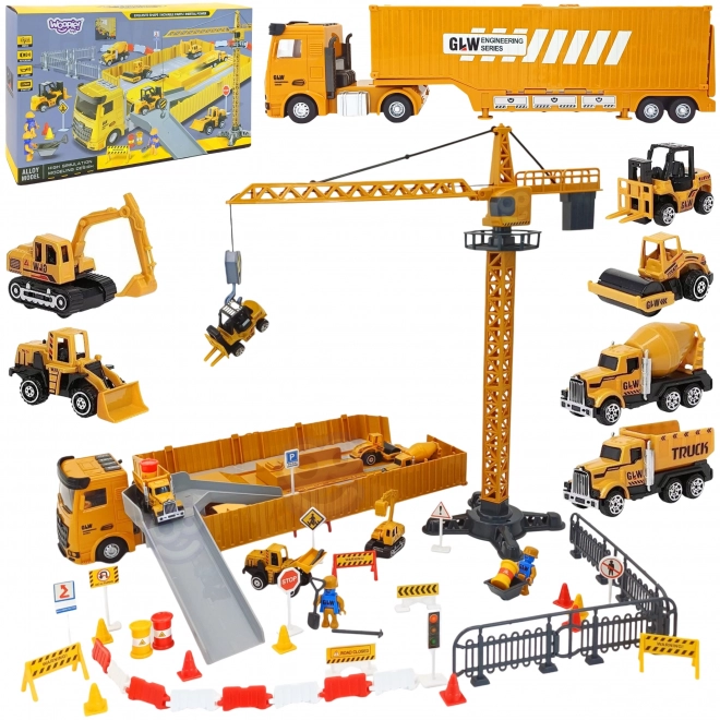 Woopie Baustellen-LKW 6 in 1 Set mit Kran und Fahrzeugen