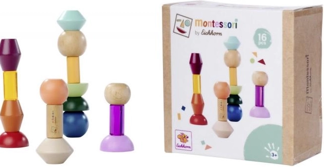 Montessori Stapelblöcke – geometrisches Holz-Bauset