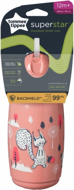 Tommee Tippee rosa Thermobecher mit Strohhalm 266 ml