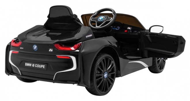 BMW I8 Liftbatterie-Auto Schwarz + Fernbedienung + langsamer Start + 3-Punkt-Gurte + MP3 USB + LED-Leuchte