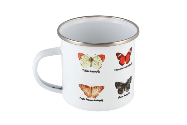 Emaille Tasse mit Schmetterlingsmotiv