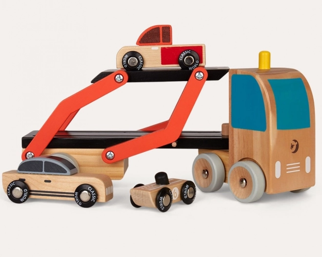 klassische welt holz-truck mit 3 autos