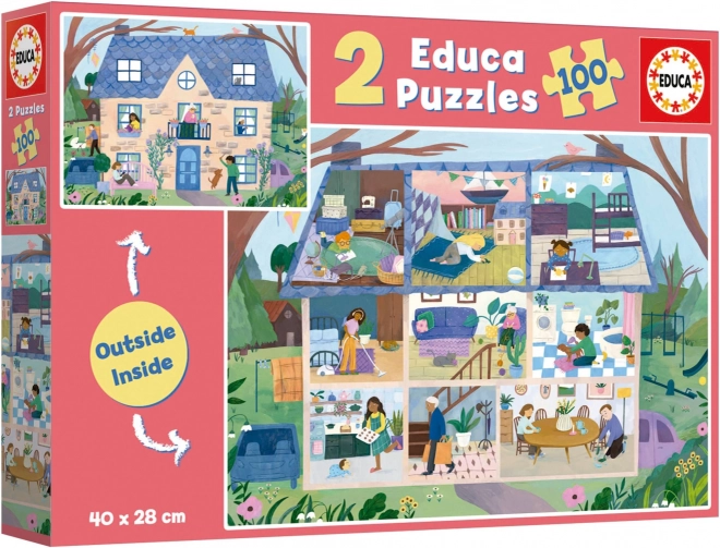 Educa Puzzle Innen draußen Haus 2x100 Teile