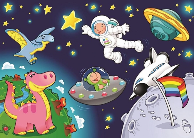 Puzzle Weltraumabenteuer - Astronaut und Pegasus Fohlen