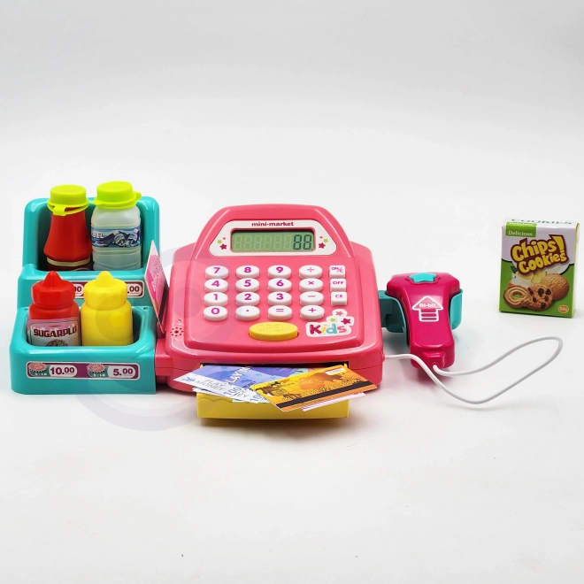 WOOPIE Kinderkasse mit Regal und Zubehör rosa