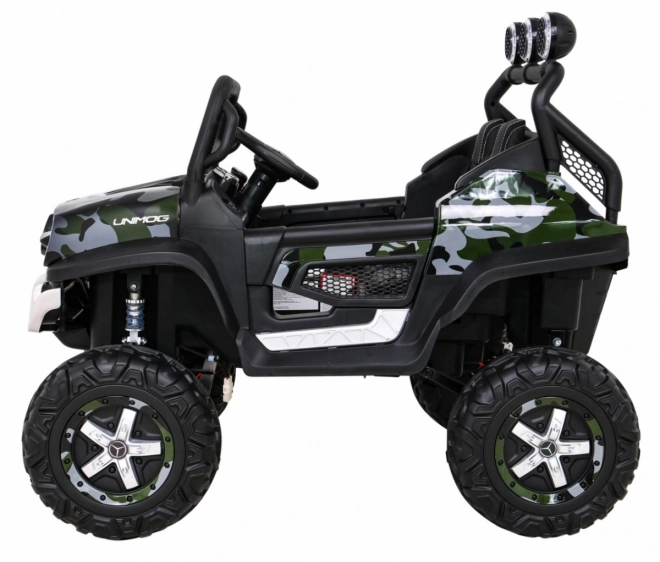 Mercedes Benz Unimog für Kinder Moro-Lack + Antrieb 4x4 + Fernbedienung + Gepäckraum + langsamer Start + MP3 LED