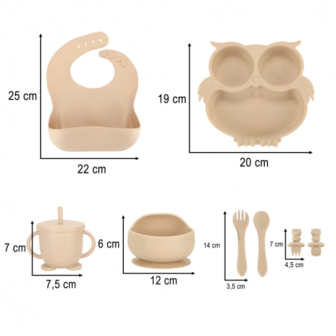 Silikongeschirr Set für Kinder Eule Beige