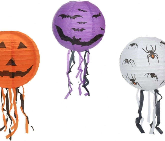 Papier-Halloween-Lampion Kugel mit Fransen 30 cm, 3 Motive