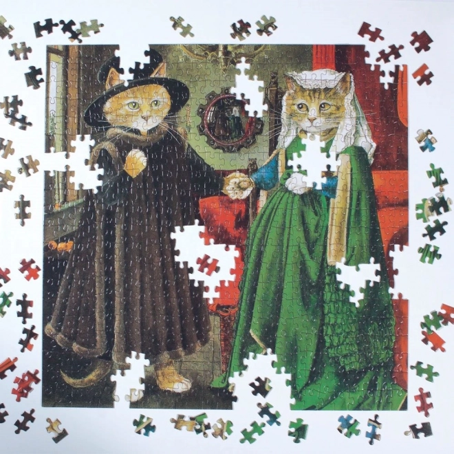 Galison Quadratisches Puzzle Meowsterpiece: Die Arnolfini Hochzeit 500 Teile