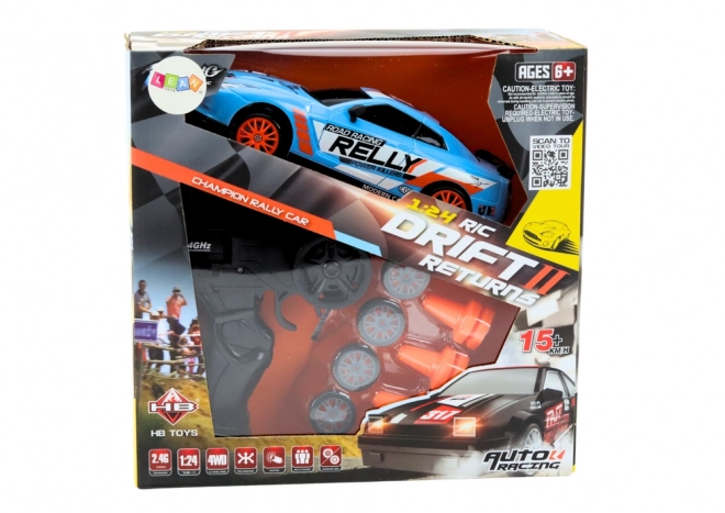 Ferngesteuertes Sportauto mit Wechselrädern in Blau