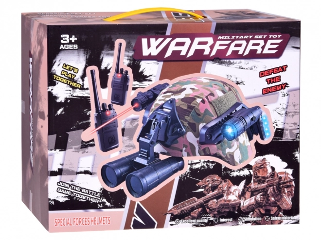 Spielset Soldat mit Helm, Fernglas und Walkie Talkie