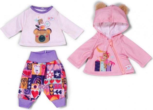 BABY born Kleidung für Neugeborene 43 cm – rosa Kapuzenpullover, T‑Shirt und Patchwork‑Hose